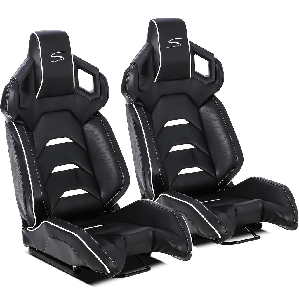 Garvee Universal Racing Seats with 2 Sliders,Adjustable PU & Carbon Leather Seats Automatic Sport Seats,Reclinable Bucket Seats for Cars,1 Pair Driver(Black, 23.6"×19.7"×37.4")