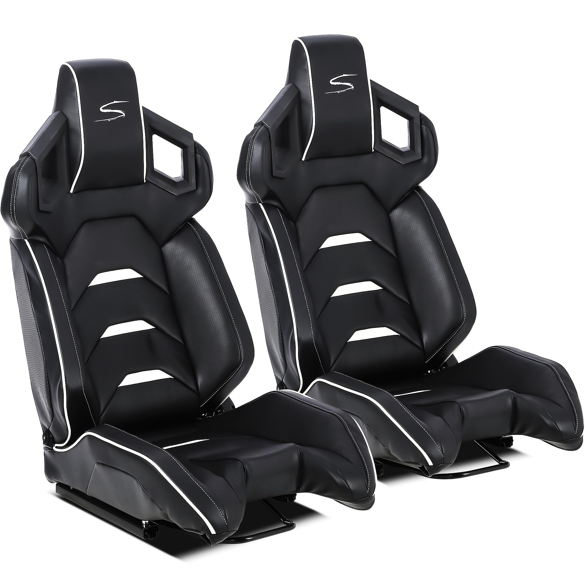 Garvee Reclinable Bucket Seats for Cars,Universal Racing Seats with 2 Sliders,Adjustable PU & Carbon Leather Seats Automatic Sport Seats,1 Passenger Side(Black, 23.6"×19.7"×37.4")