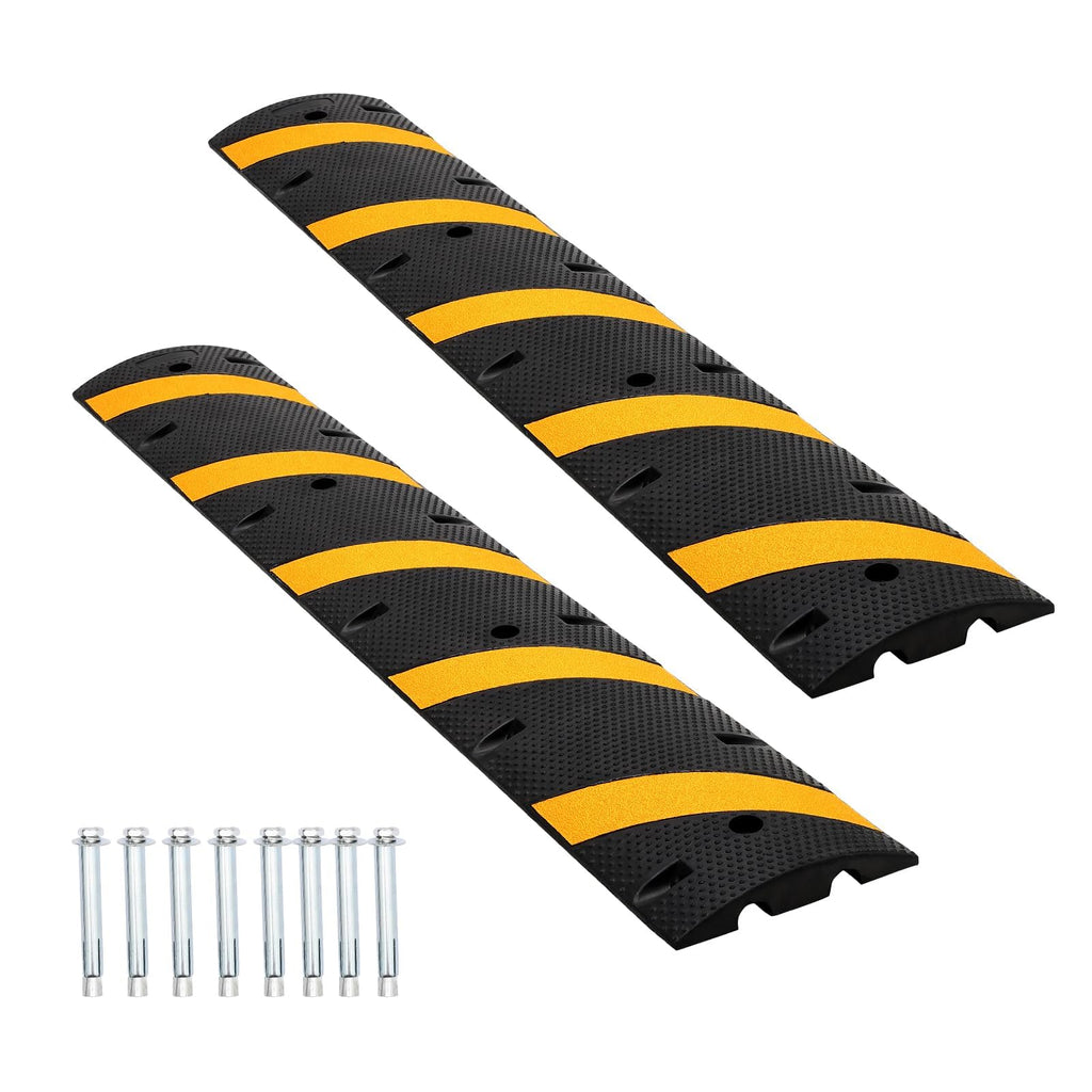 Garvee 6FT Rubber Speed Bumps 2-Pack Heavy Duty 25000 Lb Capacity With 8 Bolt For Road Parking Lot School Warehouse Yellow