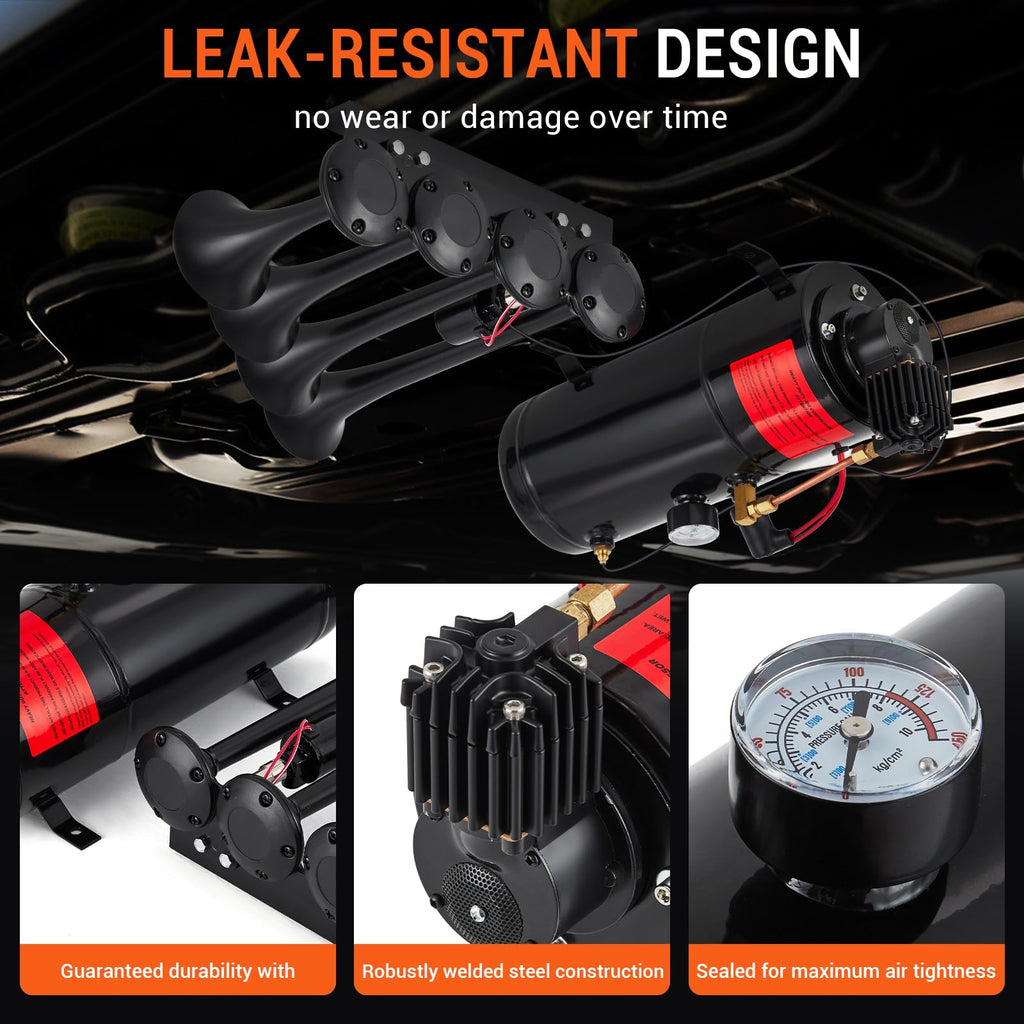Garvee 4 Trumpets Train Horns Kit, 150 DB Truck Air Horn Kit with 0.8 Gallon Tank & 150 PSI Air Compressor, 12V Train Horns for Pickup Trucks, Car, Motorcycle, Semi, Jeep, RV, SUV, Van, Boats