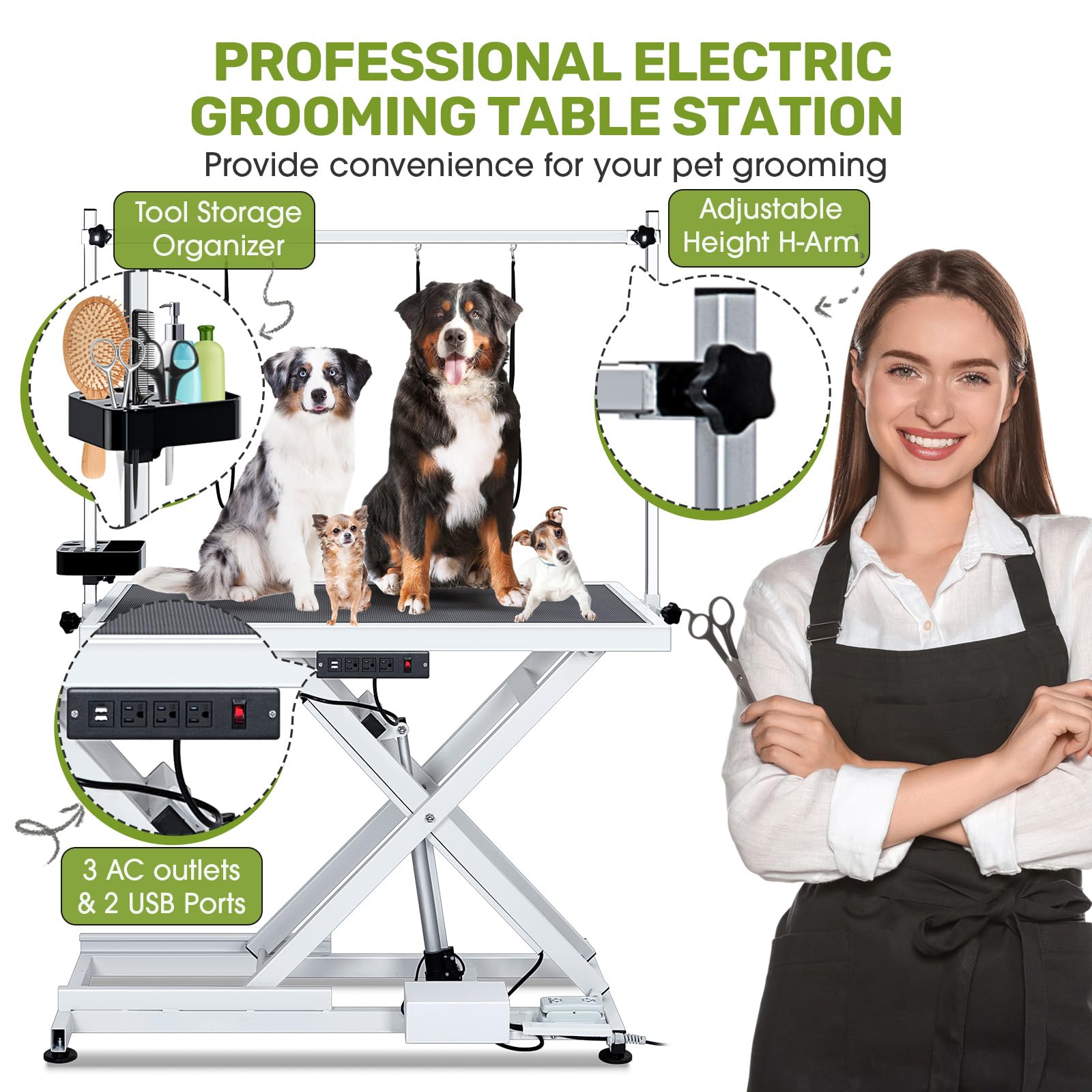 Garvee 50" Professional Dog Grooming Table,Heavy Duty X-Type Electric Lift Large Pet Grooming Table w/Aluminum Dog Grooming Arm,Anti Slip Tabletop,Tool Organizer/Dog Grooming Station,Black