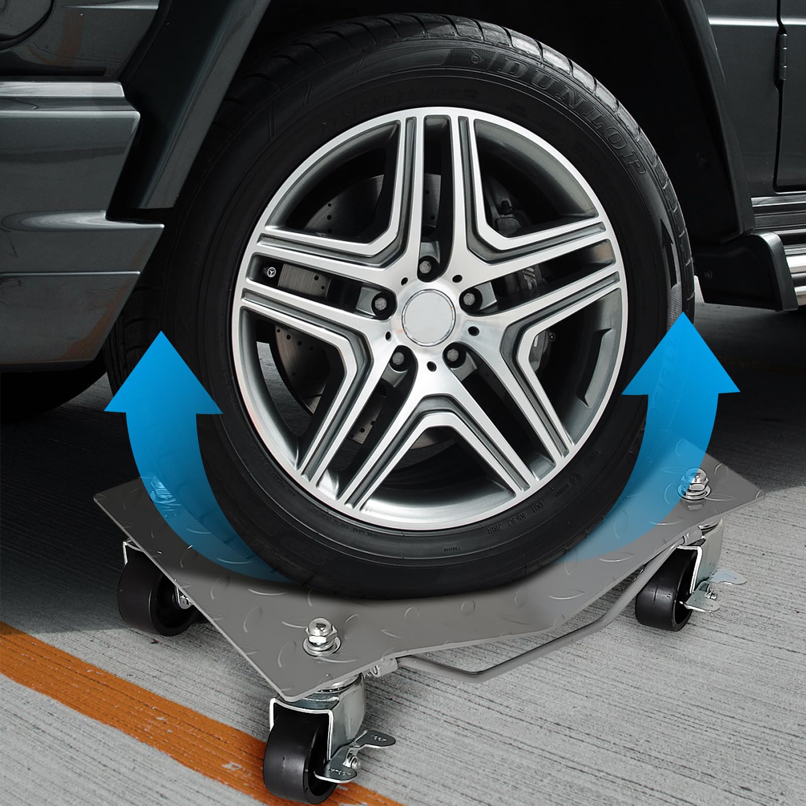 Garvee 4-Tire 16"x12" Car Dolly – 6000-LB Heavy-Duty Vehicle Mover with 360° Rotatable Wheels for Auto Transport Silver