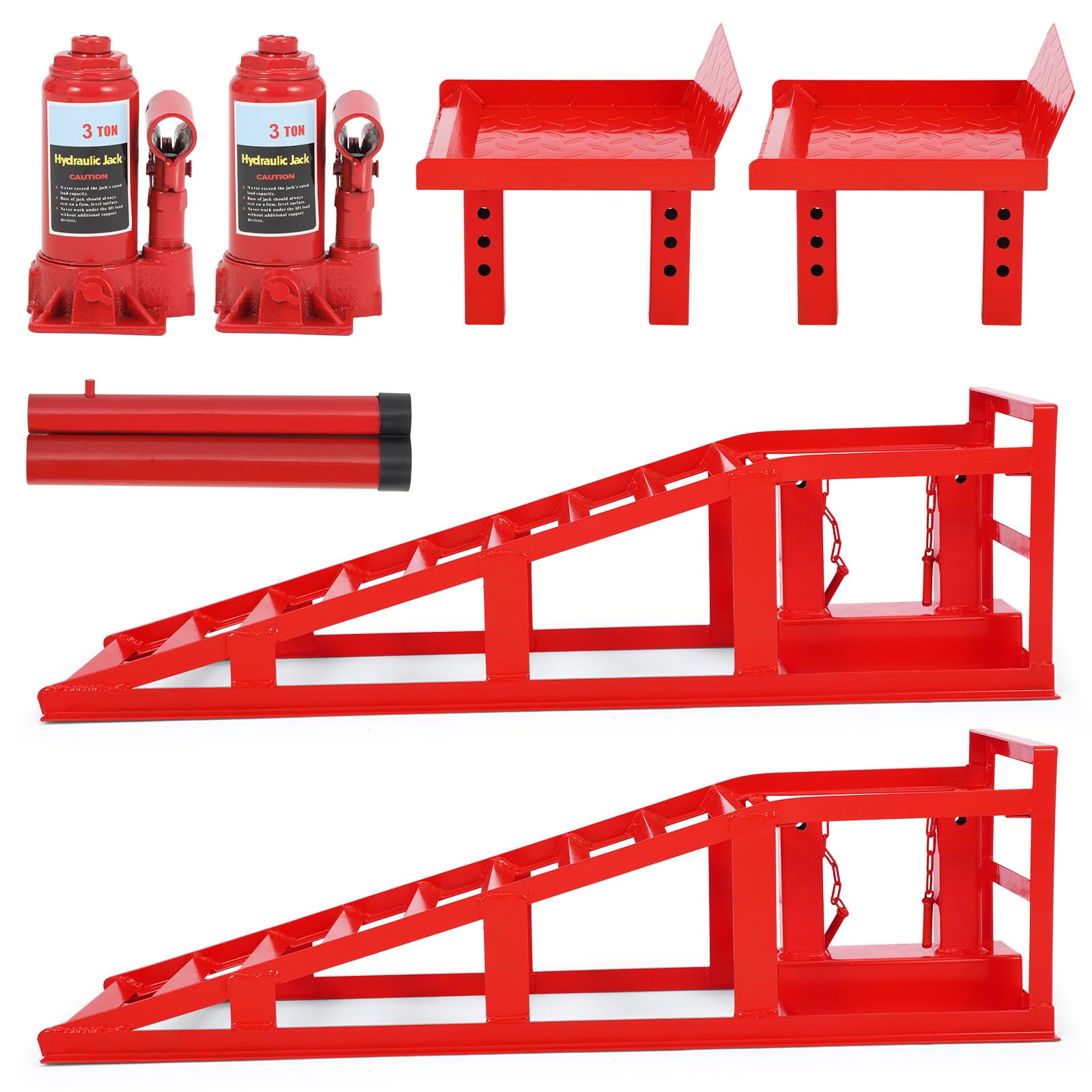 Garvee 2 Pack Car Ramps Hydraulic High Lift Service Automotive Car Lift 5T 12000LBS Red