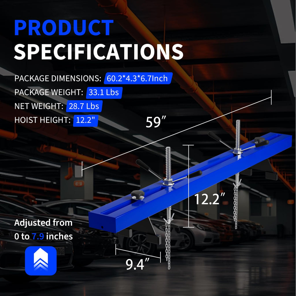 Garvee Engine Support Bar 1100 LBS Capacity Dual Hooks Motor Lift Hoist for Home Garage Auto Repair, Blue
