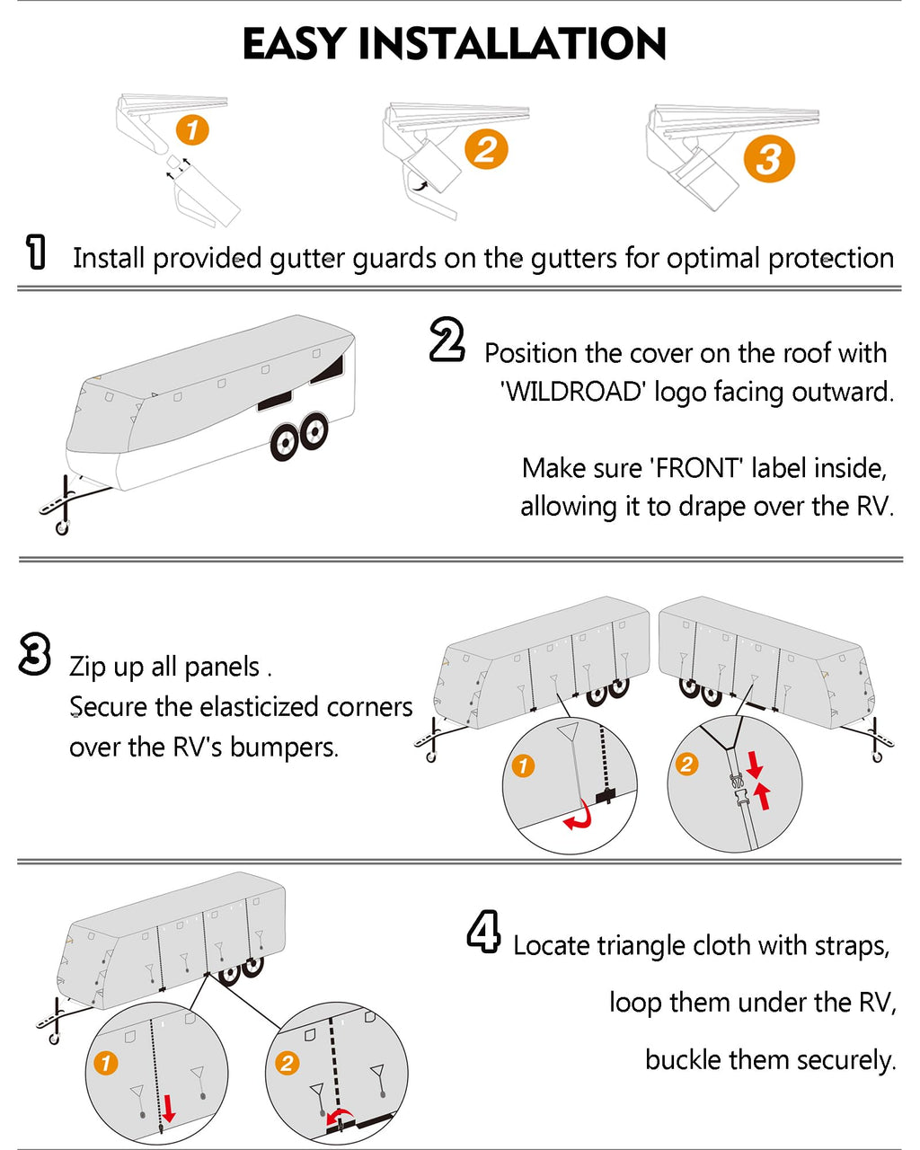 Garvee Travel Trailer Rv Cover, Windproof Camper Cover with Extra-Thick 6 Layers Anti-Uv Top Panel, Breathable, Water-Proof, Rip-Stop with 2Pcs Extra Straps & 4 Tire Covers, Fits 30'-33' Motorhome