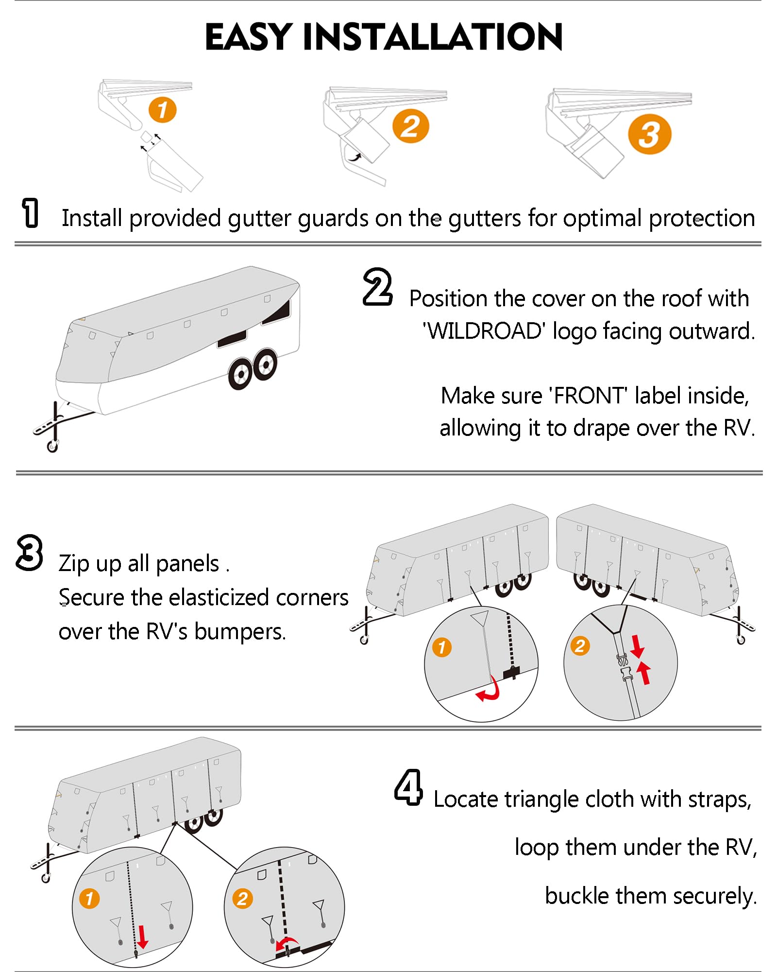 Garvee Travel Trailer Rv Cover, Windproof Camper Cover with Extra-Thick 6 Layers Anti-Uv Top Panel, Breathable, Water-Proof, Rip-Stop with 2Pcs Extra Straps & 4 Tire Covers, Fits 30'-33' Motorhome
