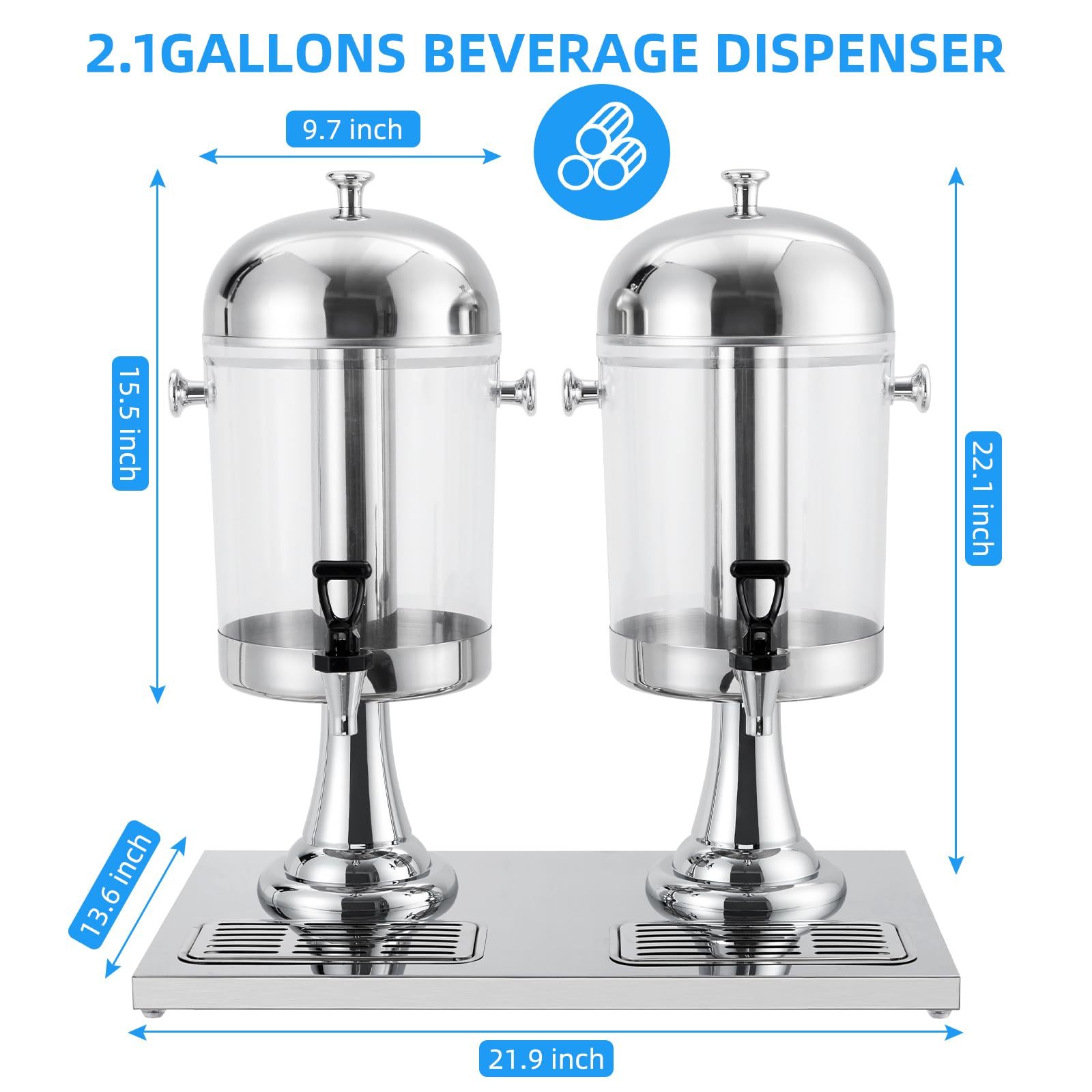 Garvee 4.4 Gallon Beverage Dispenser with Ice Core Stainless Steel Large Cold Drink Dispenser for Parties Weddings Events