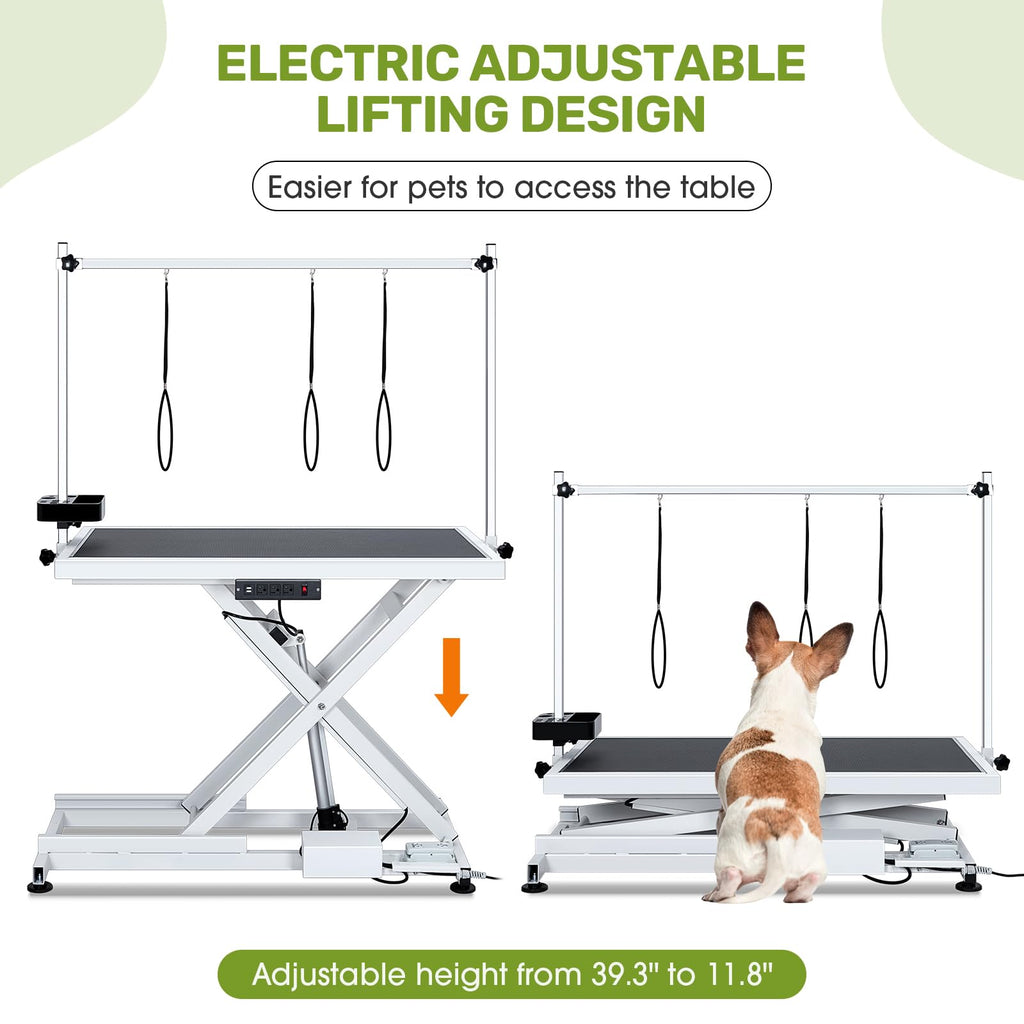 Garvee 50" Professional Dog Grooming Table,Heavy Duty X-Type Electric Lift Large Pet Grooming Table w/Aluminum Dog Grooming Arm,Anti Slip Tabletop,Tool Organizer/Dog Grooming Station,Black