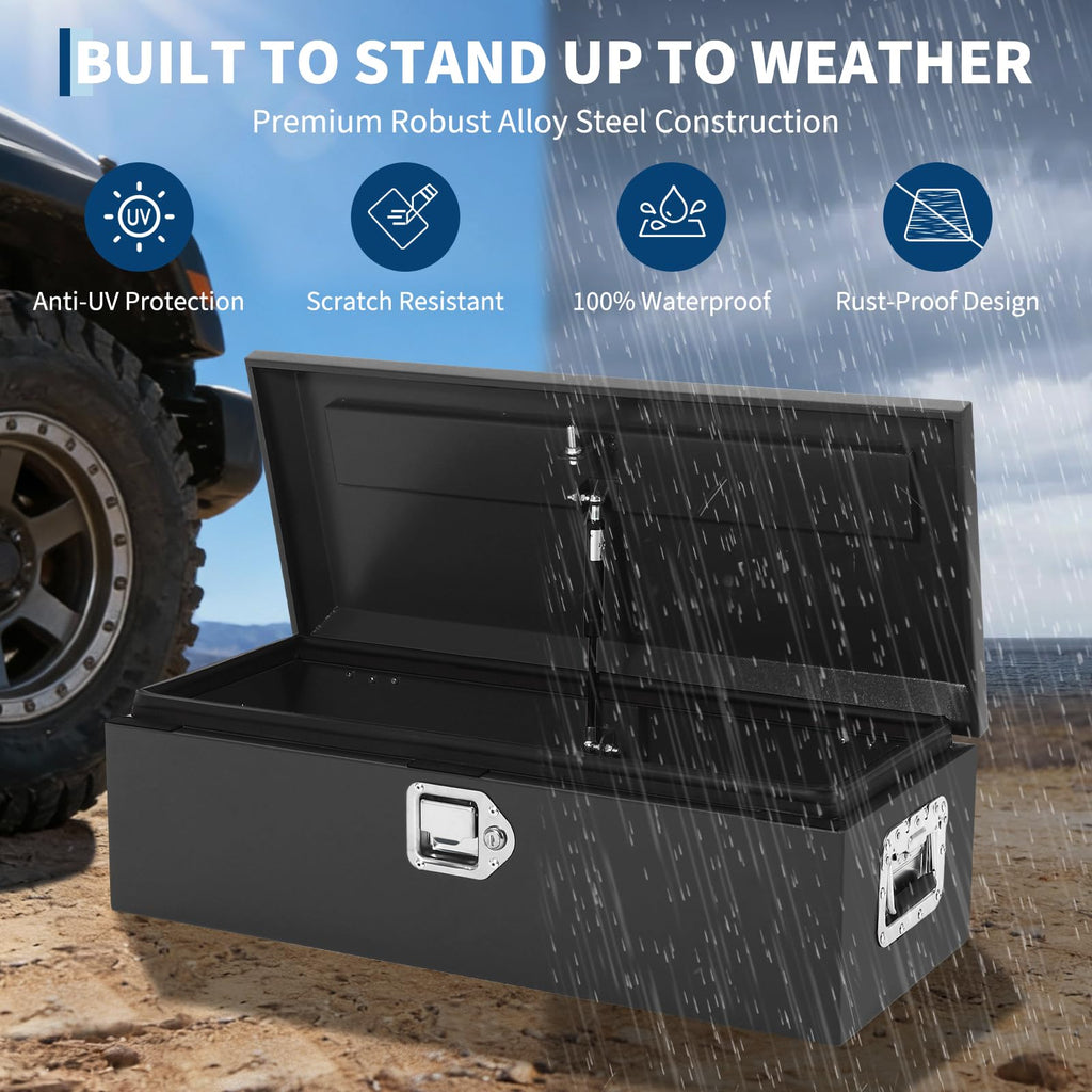 Garvee 20"X20"X10" Heavy-Duty Truck Tool Box with Dual Hydraulic Lids, Weatherproof Steel Storage for Pickup Truck Bed, Garage, Workshop, RV & Trailer, Durable Black