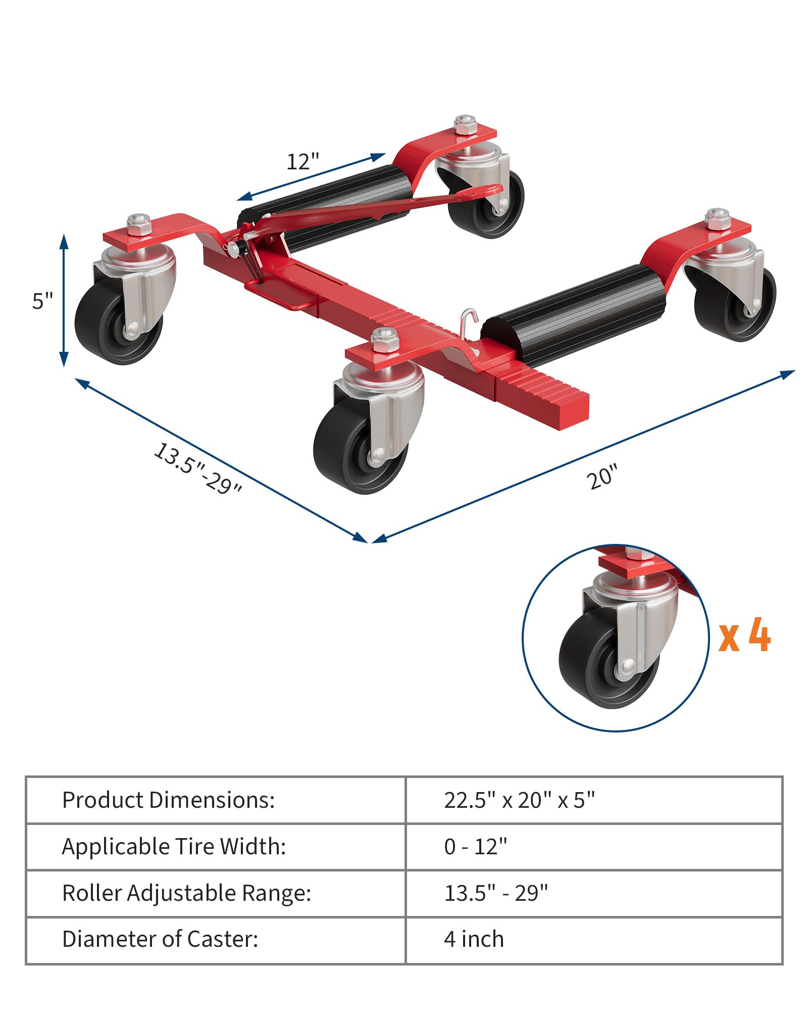 Garvee Mechanical Wheel Dolly Reinforced Steel 1500 lbs Capacity 12" Wheel Clearance Rust-Resistant Powder Coating