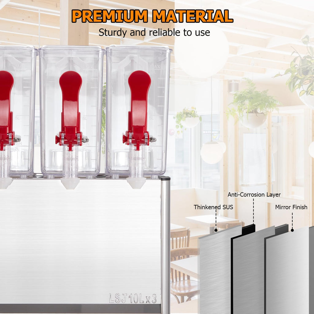 GARVEE 30L (7.93 Gallon) Commercial Juice Dispenser, 3 Tanks 320W, Stainless Steel Beverage Dispenser for Tea, Drink