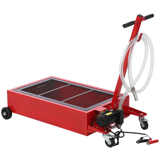 Garvee 20 Gal Oil Drain Pan with 12V Pump, Foldable T Handle, Wheels, 7.5 ft Hose, 76L Low Profile Tank for Car, Truck, Rust Resistant, Red