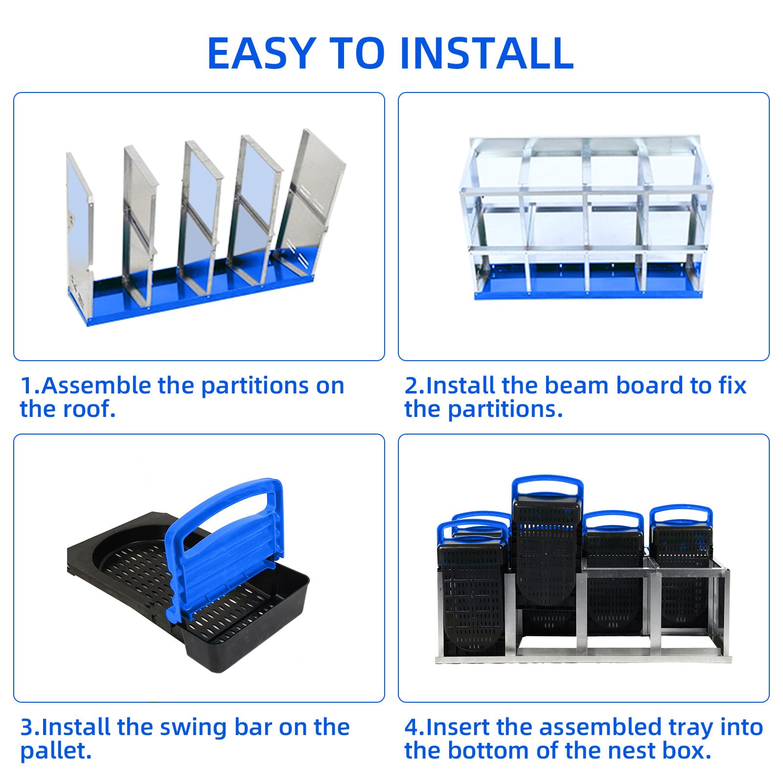 Garvee Chicken Nesting Box 8-Hole Roll Away Egg Laying Box with Lid Heavy-Duty Galvanized Steel Rustproof Design Wall-Mountable Blue