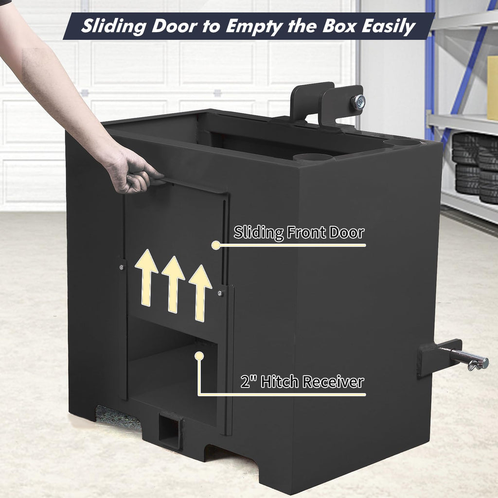 Garvee Ballast Box 3 Point Category 1 Tractor, 800lbs Capacity Tractor Ballast with 2 Inch Hitch Receiver, Fits Category 1 Tractor Attachment, Black
