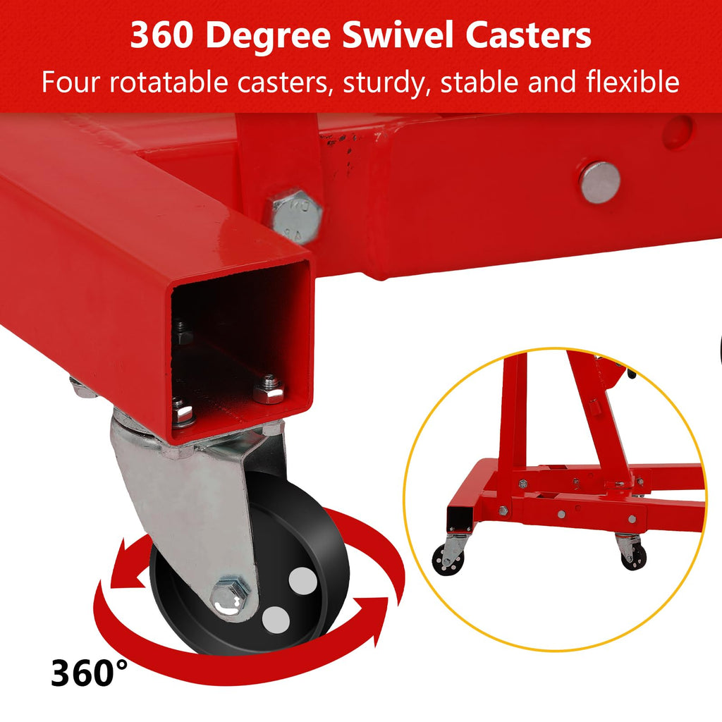 Garvee 4000LB Folding Engine Crane Engine Hoist Cherry Picker 2Ton Ship Crane Heavy Duty Steel Lift Garage Workshop Auto Repair Foldable Stand 6 Caster - Red