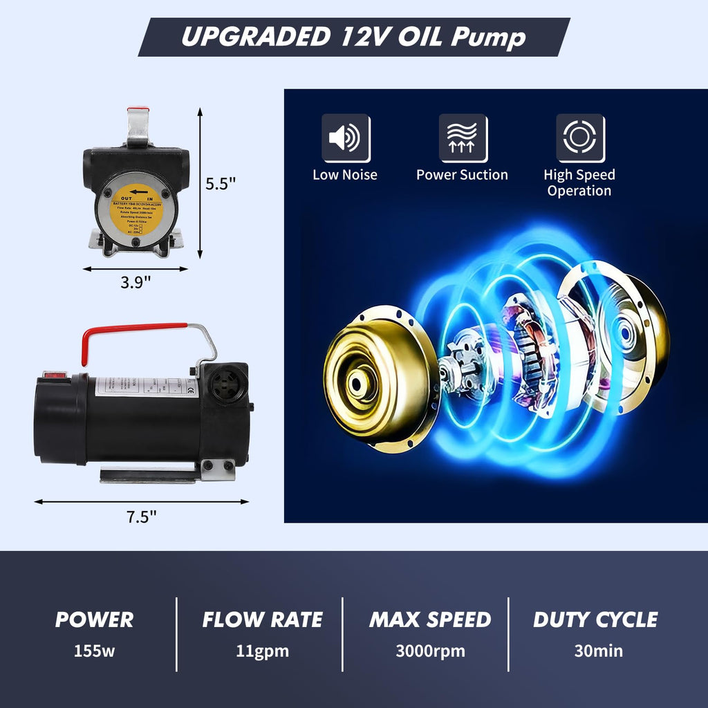 Garvee 12 Volt Fuel Transfer Pump Kit, 10GPM/40LPM Portable Electric Self-Priming Fuel Transfer Extractor Pump Kit with Portable Case, Aluminum Automatic Nozzle, 360 Swivel Connector, Red