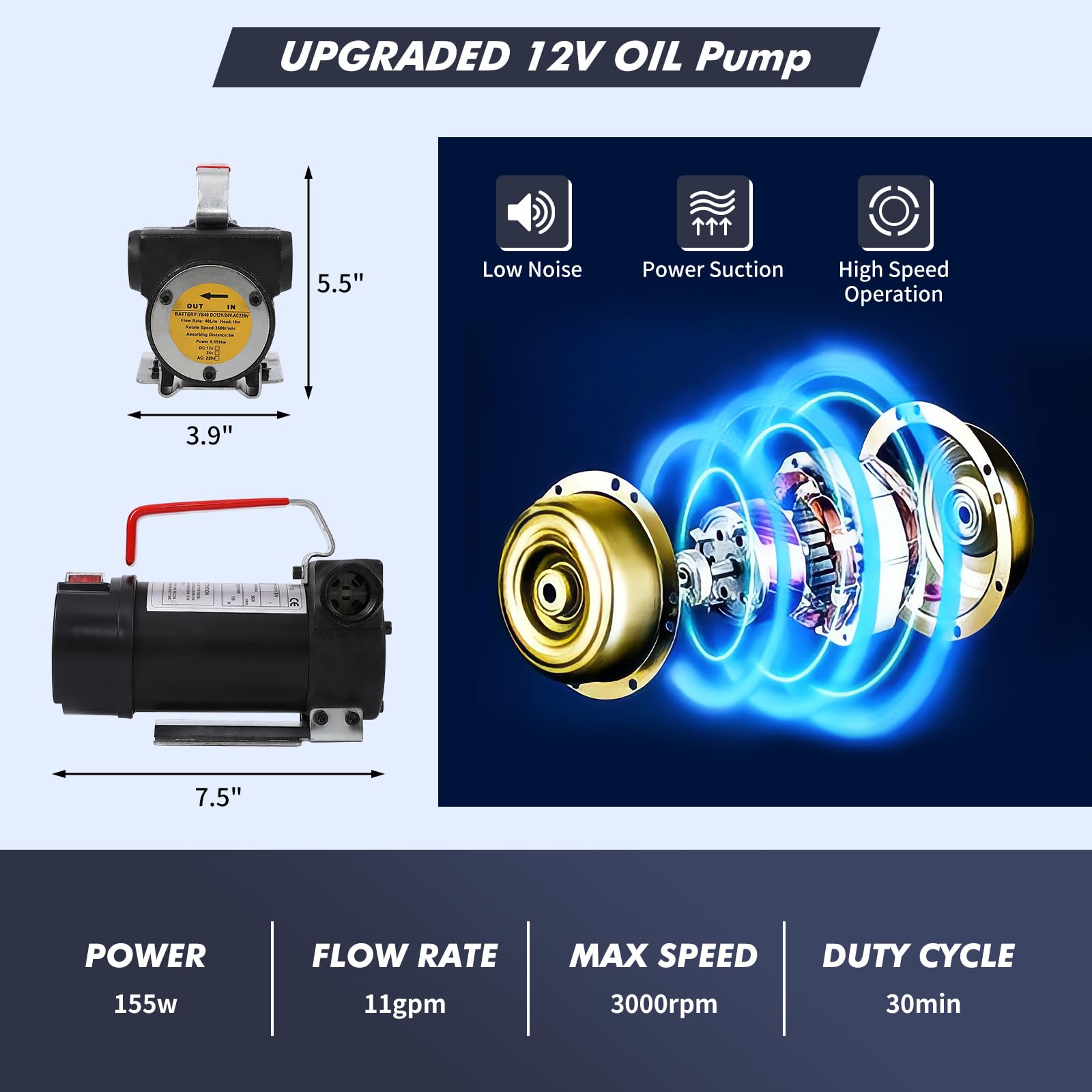 Garvee 12 Volt Fuel Transfer Pump Kit, 10GPM/40LPM Portable Electric Self-Priming Fuel Transfer Extractor Pump Kit with Portable Case, Aluminum Automatic Nozzle, 360 Swivel Connector, Red