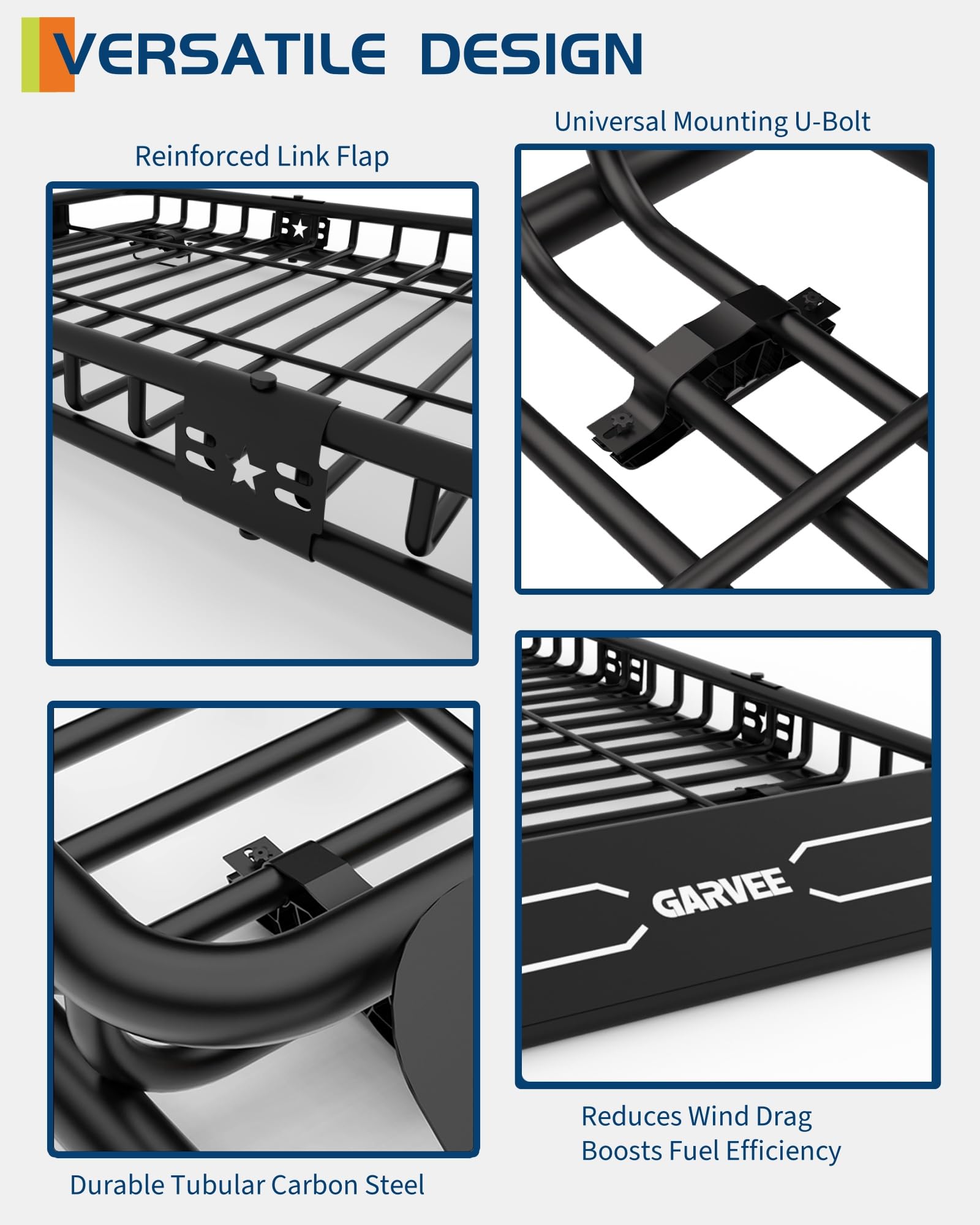 Garvee 84" x 39" x 6" Universal Roof Rack Basket, Heavy Duty Cargo Carrier for SUVs, Trucks, Vehicles, Black