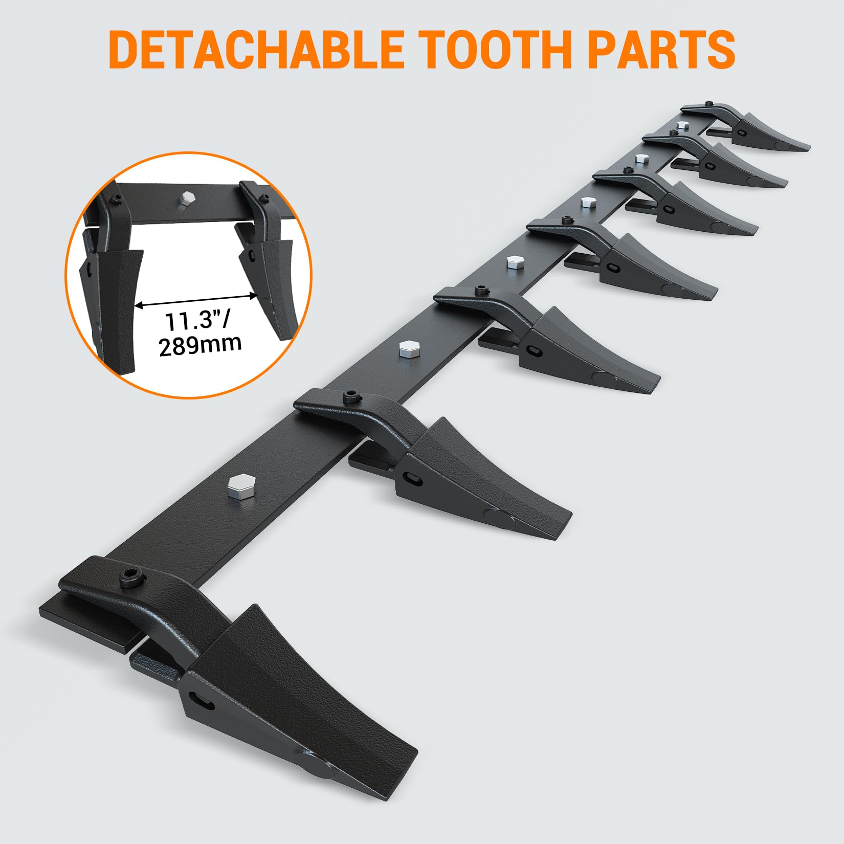 Garvee 72" Heavy Duty Steel Bucket Tooth Bar for Tractor & Loader Buckets – Replaceable Teeth, Black Protective Coating