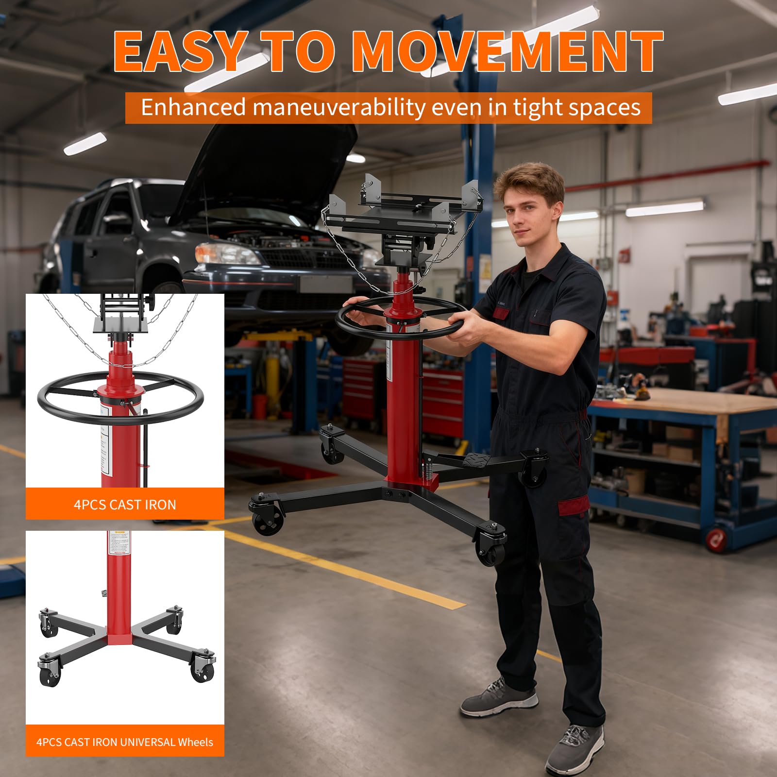 Garvee 1320lbs Transmission Jack - Heavy-Duty Hydraulic Telescoping High Lift Jack with Dual Spring-Loaded Pedals, 34"-68" Lifting Range for Auto Repair and Maintenance, Red