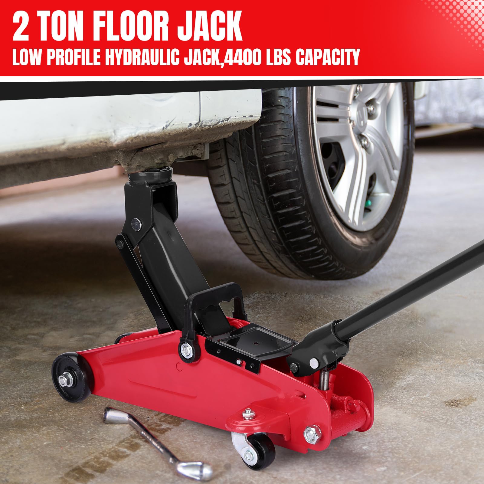 Garvee 2 Ton Hydraulic Floor Jack Portable Car Lift Jack Heavy Duty Steel 3.35-13 Inch Range
