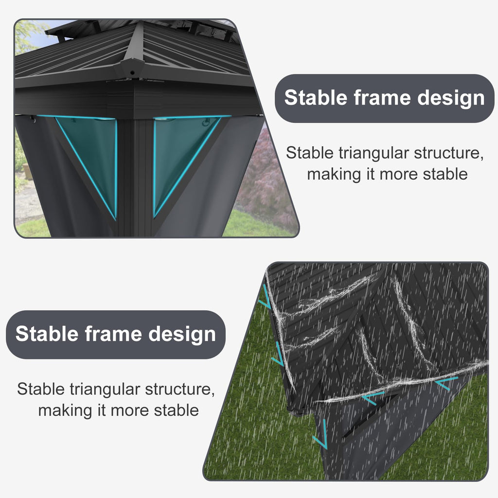 Garvee 12'x16' All-Weather Hardtop Gazebo - Double Metal Roof & Aluminum Frame with Net & Curtain for Patio, Deck & Backyard (Grey)