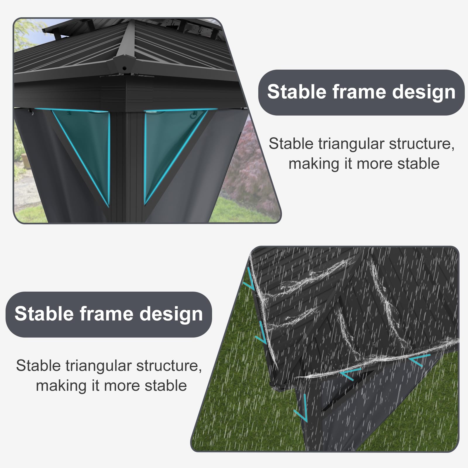 Garvee 12'x16' All-Weather Hardtop Gazebo - Double Metal Roof & Aluminum Frame with Net & Curtain for Patio, Deck & Backyard (Grey)