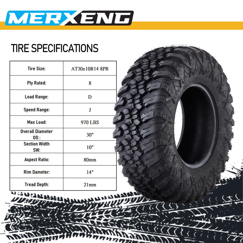 Garvee  30X10-14 8PR ATV UTV All-Terrain Tires, Radial Non-Directional Tread, Set of 4 for 14 in Rims, Off-Road Performance