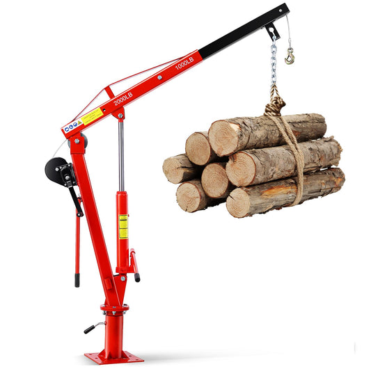 Garvee Pickup Truck Crane with Hand Winch, 2000 LBS Capacity, 360° Swivel, Folding Electric Winch, Red, Construction & Forestry Use