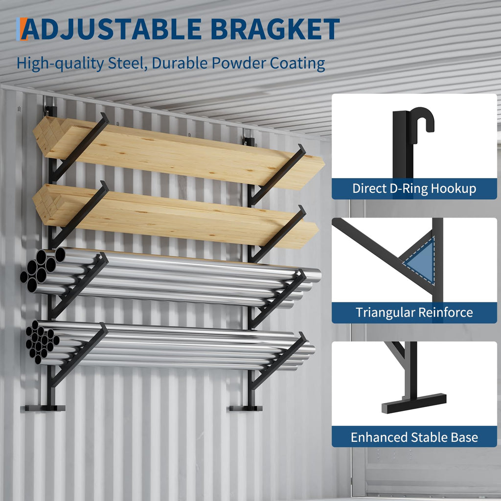 Garvee 6 Pack Shipping Container Pipe Rack, 4-Tier Heavy-Duty No-Drill Shelving Brackets for Vertical Storage, 64"x18", Black