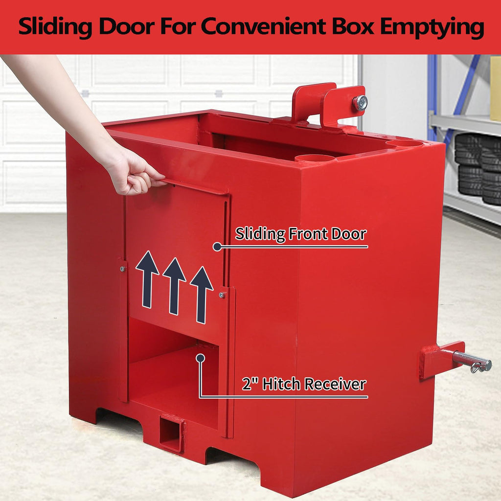 Garvee 3 Point Ballast Box with 2" Hitch Receiver, Category 1 Ballast Box 3 Point Fits Cat 1, 800 Lbs Tractor Ballast Box, 3 Point Quick Hitch Loader Attachment Red