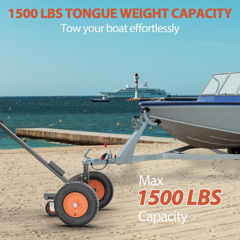 Garvee 2 in 1 Trailer Dolly, 1500 lbs Tongue Weight Capacity, Trailer Mover with 24" - 35" Adjustable Height, 2" Hitch Ball & 16" Pneumatic Tires & Universal Wheel, for RV Trailer Boat Moving