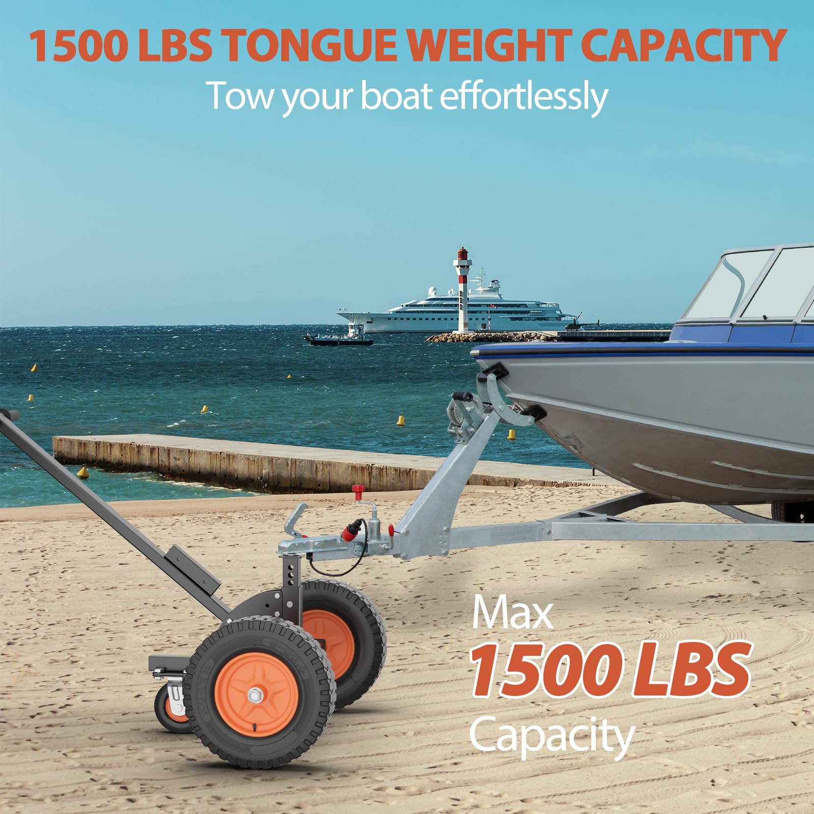 Garvee 2 in 1 Trailer Dolly, 1500 lbs Tongue Weight Capacity, Trailer Mover with 24" - 35" Adjustable Height, 2" Hitch Ball & 16" Pneumatic Tires & Universal Wheel, for RV Trailer Boat Moving