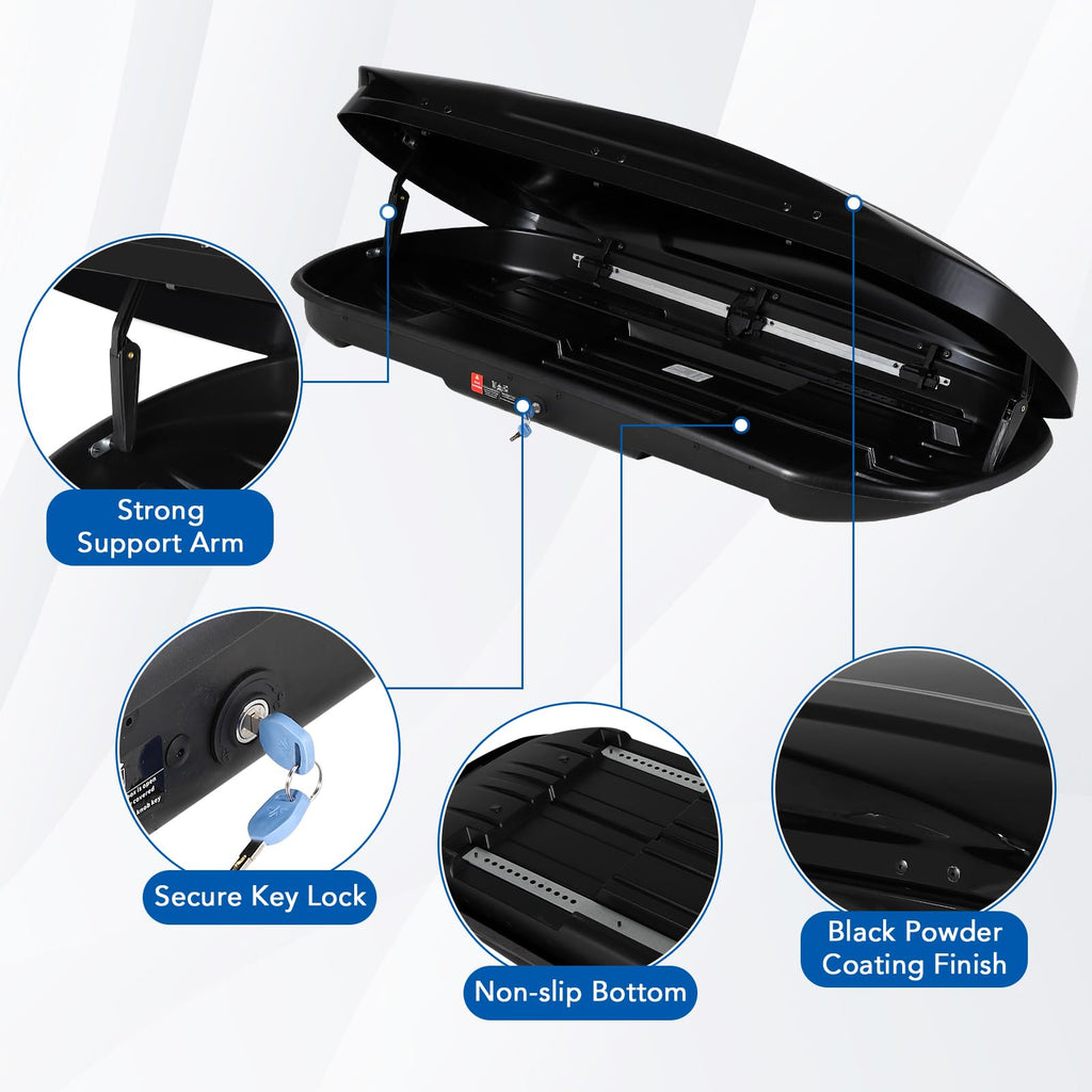 Garvee 69 Inch Rooftop Cargo Box Carrier 17 Cubic Ft Hard Shell Waterproof Storage Dual Side Opening Black