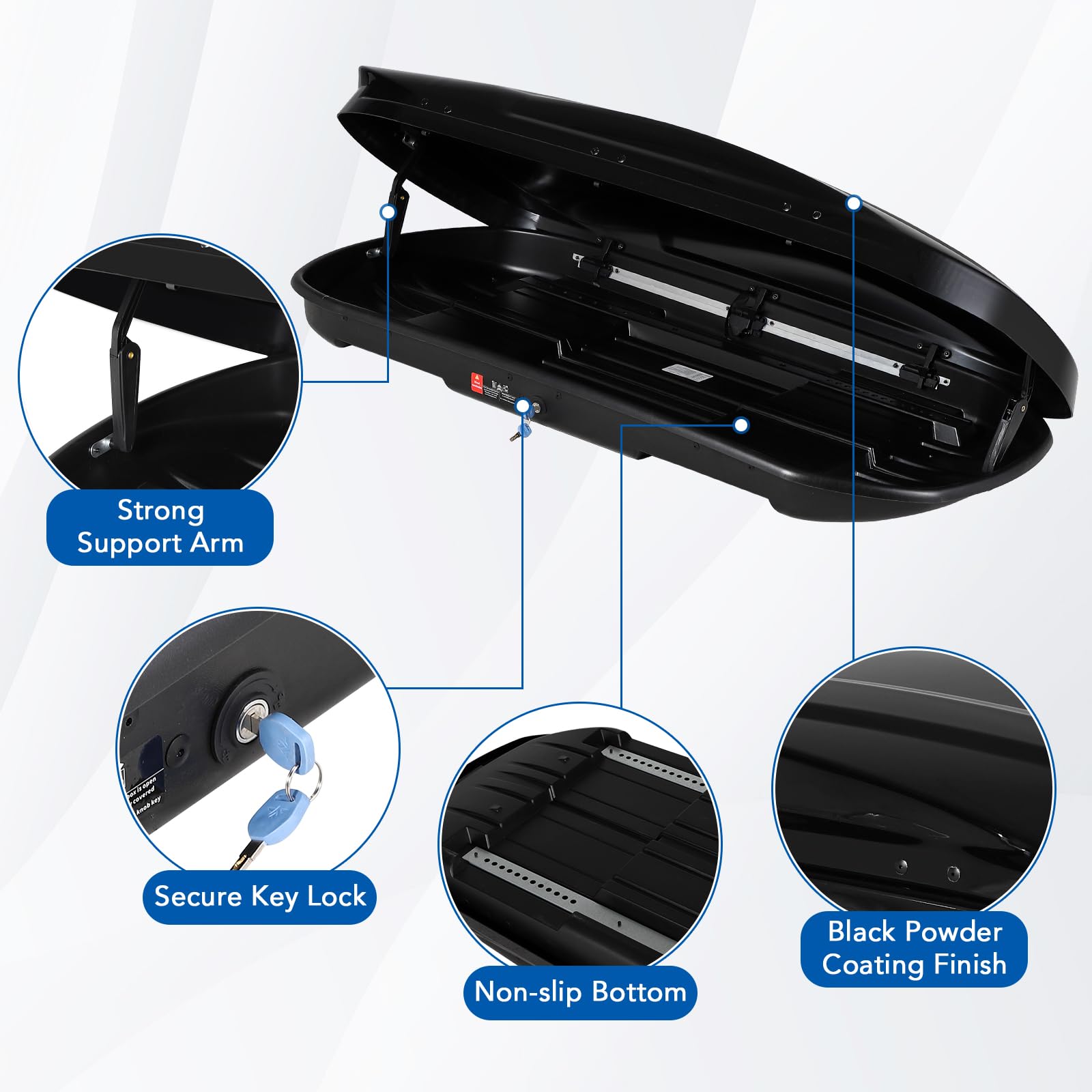 Garvee 69 Inch Rooftop Cargo Box Carrier 17 Cubic Ft Hard Shell Waterproof Storage Dual Side Opening Black