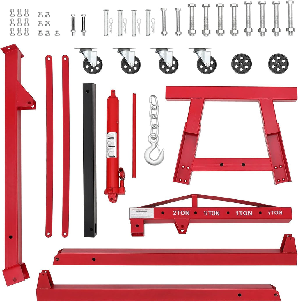 Garvee 2T Folding Hydraulic Crane With Triangular Structure And Wheels For Automotive Repair Shops, Workshops, Warehouses, Carbon Steel, Foldable Design