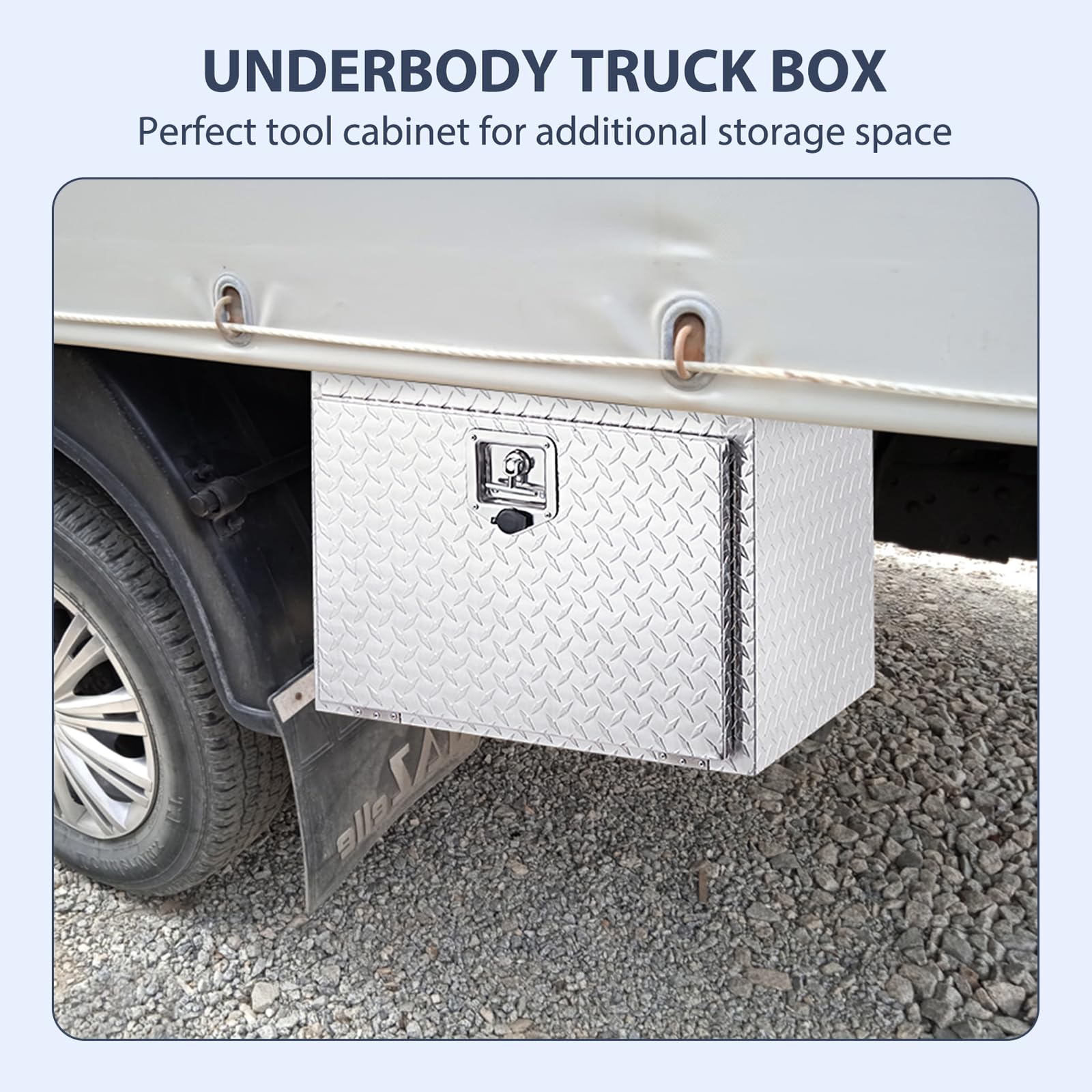 Garvee 24 Inch Heavy Duty Aluminum Tool Underbody Box, Waterproof Truck Storage Organizer Chest, Silver