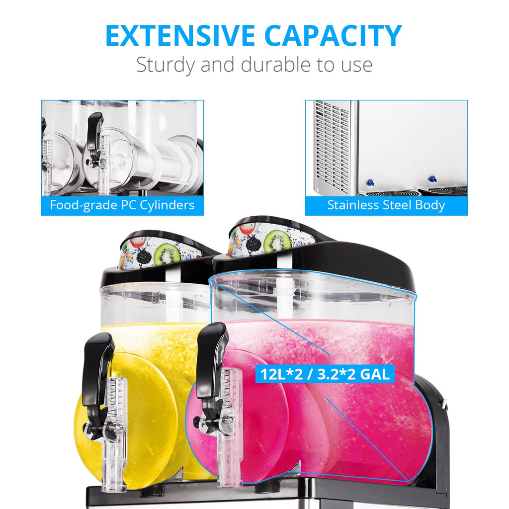 Garvee 12Lx2/6.4 Gals Commercial Slushy Machine Margarita Machine 500W Frozen Drink Machine Food-Grade PC Tanks for Restaurants Bars Pool Parties
