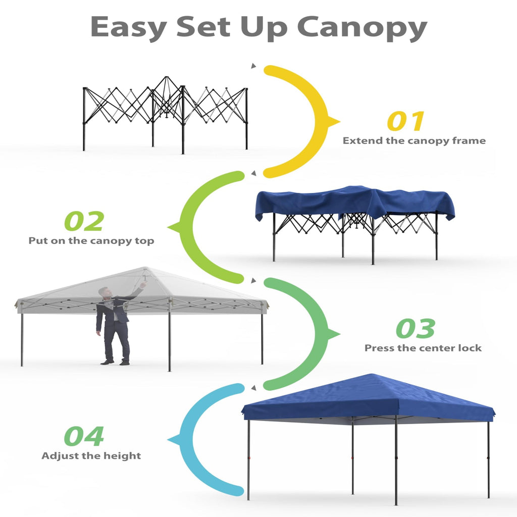 Garvee 10' x 10' Pop-Up Canopy Tent, Waterproof UPF50+ Commercial Instant Shelter with Roller Bag, Sandbags, Stakes & Ropes, Blue