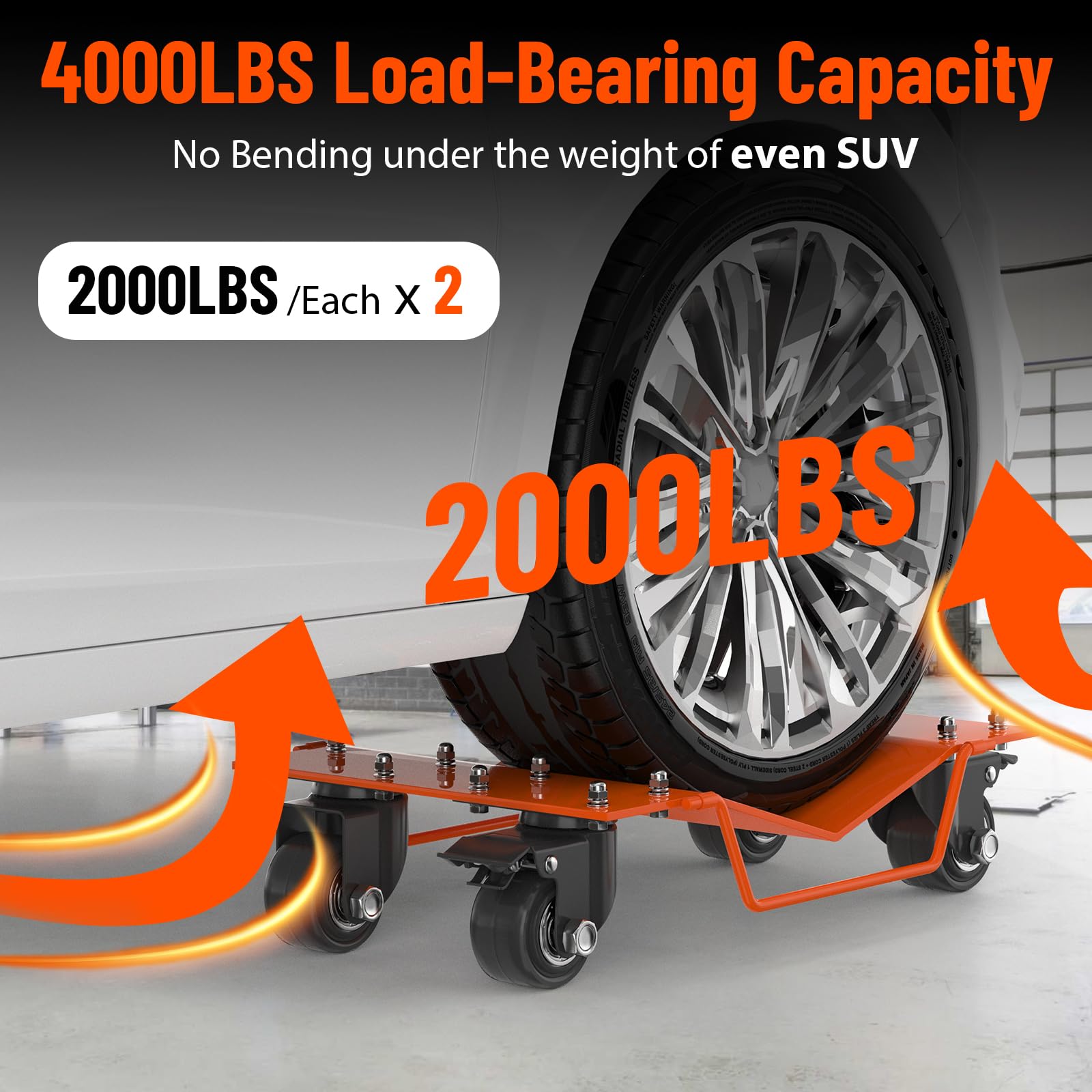 Garvee Heavy Duty Car Wheel Dolly Set, 4000LBS Car Moving Dolly, Wheel Dollies Car Tire Stake Set of 2 Piece, Car Tire Dolly Cart Moving Cars, Trucks, Motorcycles, Boats, Orange