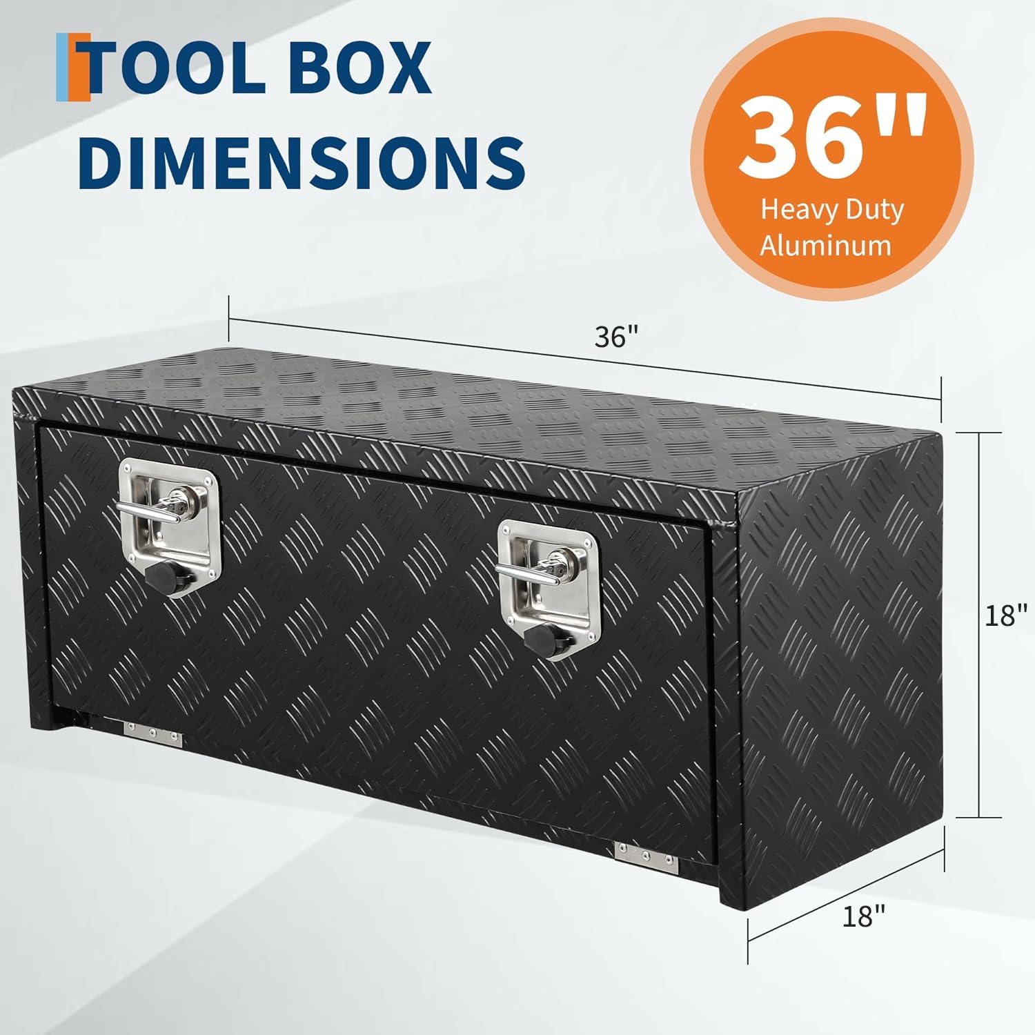Garvee 36"X18" Underbody Truck Tool Box Aluminum Heavy Duty Waterproof Lockable for Pickup RV Trailer, Black