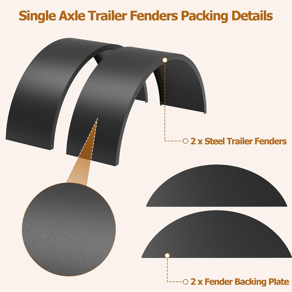 Garvee 2-Pack Trailer Fenders - Single Axle Compatible with 14-16 Inch Wheels, Durable Steel Construction, 32"x9"x15" for Utility and Landscape Trailers, Black