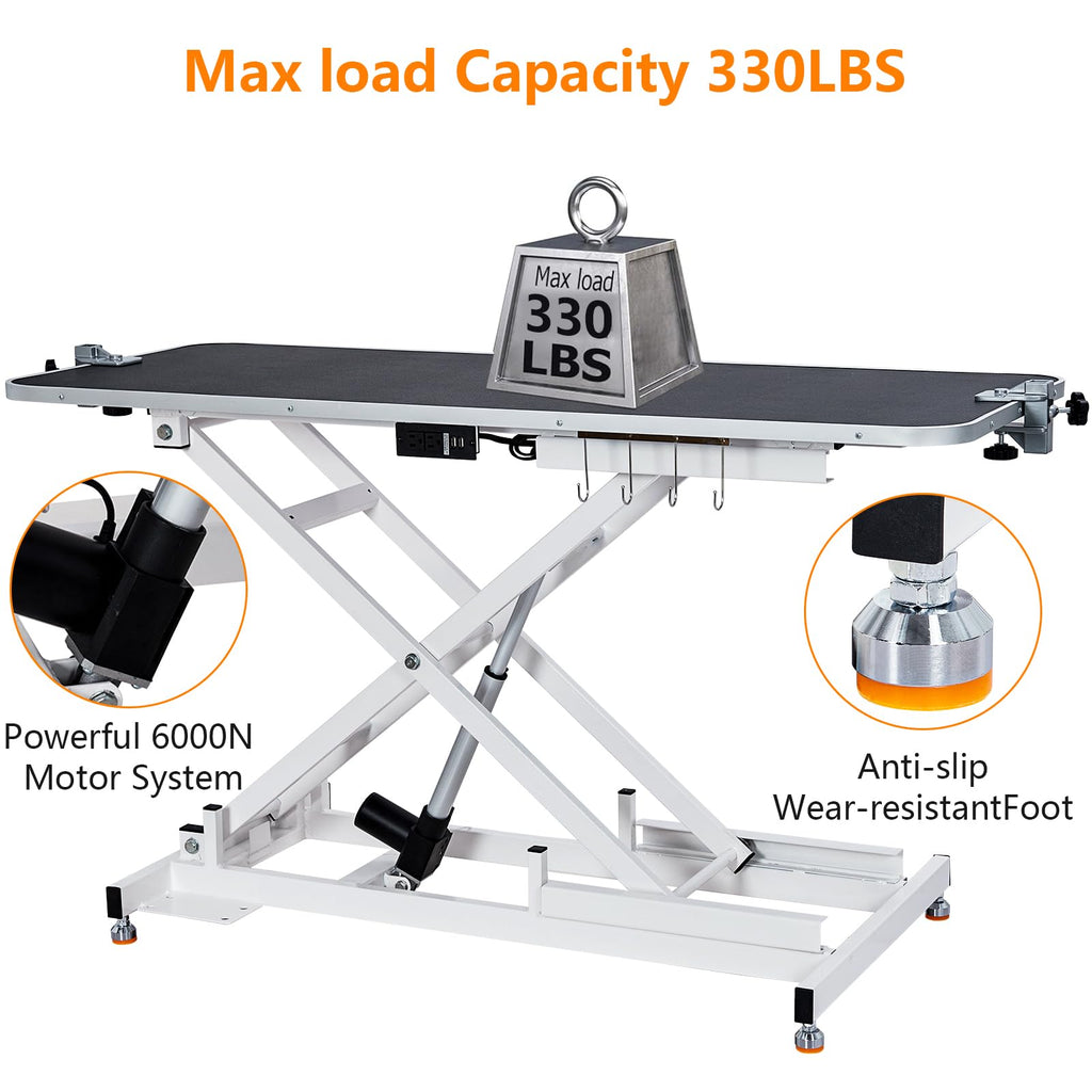 Garvee 48" Electric Dog Grooming Table, Stainless Steel, Non-slip Surface, Remote Lifting, Pet Grooming Table with Adjustable Overhead Arm & Noose for Home Use, White