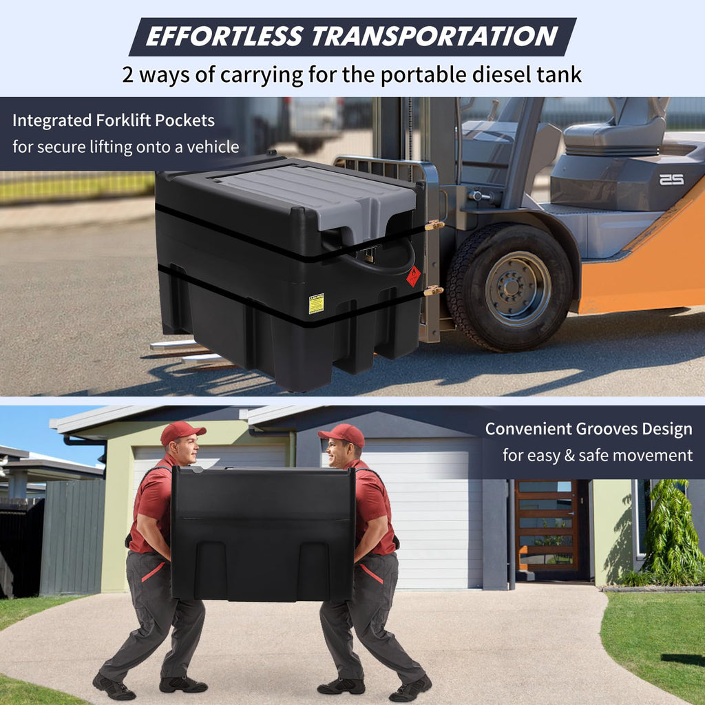 Garvee Portable Diesel Tank, 106 Gallon Fuel Tank with 12V Electric Fuel Transfer Pump, 10 GPM Diesel Transfer Tank with Auto Fueling Nozzle & 360 Swivel Connector with 13.1ft Hose - Black