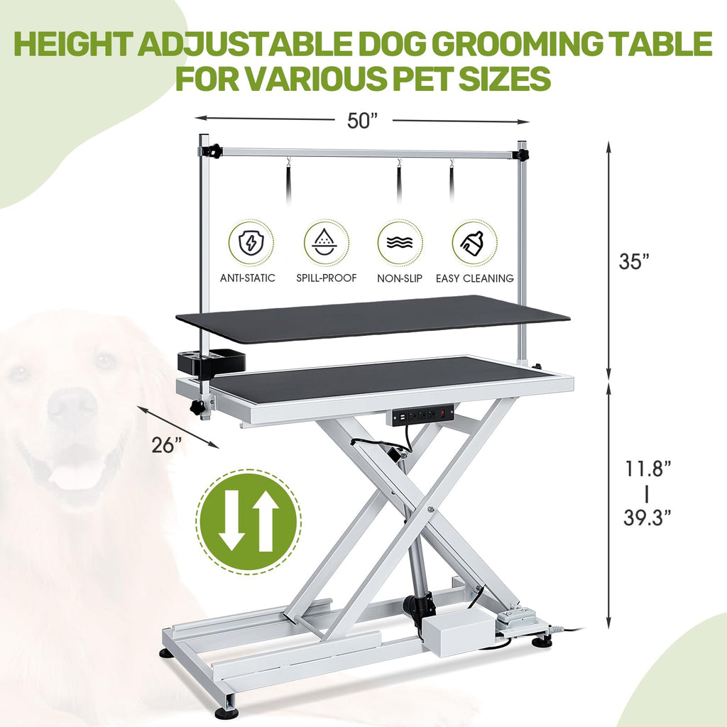 Garvee 50" Professional Dog Grooming Table,Heavy Duty X-Type Electric Lift Large Pet Grooming Table w/Aluminum Dog Grooming Arm,Anti Slip Tabletop,Tool Organizer/Dog Grooming Station,Black