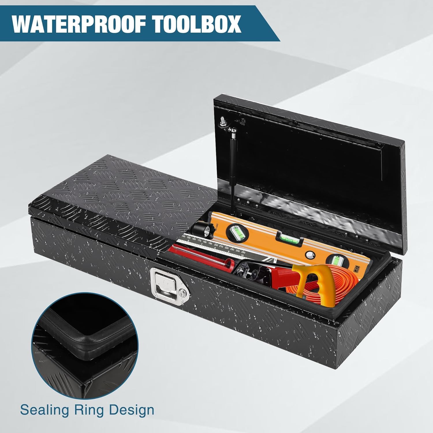 Garvee Truck Bed Toolbox Heavy Duty Aluminum Lockable Storage for Pickup Beds, RVs & Trailers, Waterproof, Secure Organizer with Side Handles & Gas Strut Lid