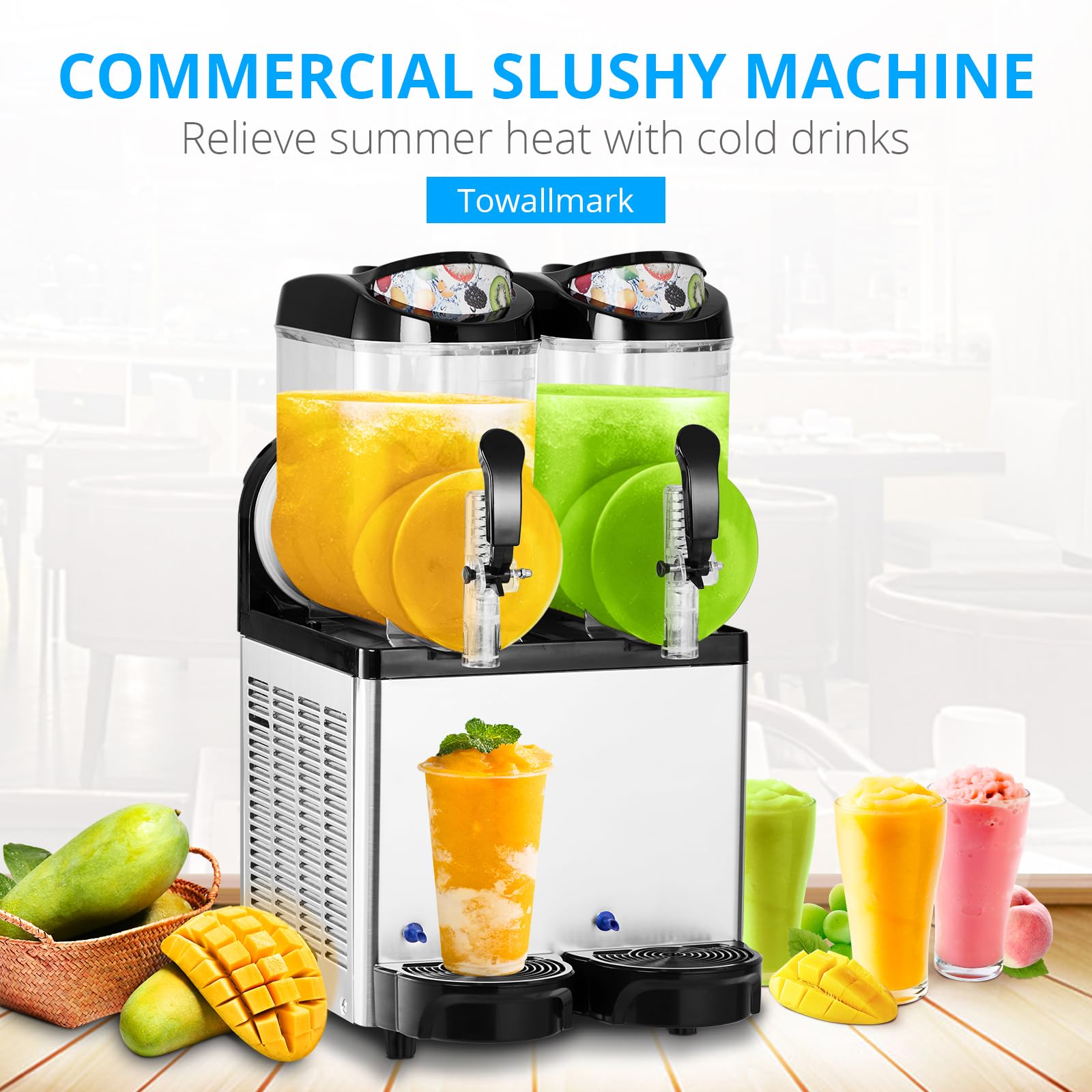 Garvee 12Lx2/6.4 Gals Commercial Slushy Machine Margarita Machine 500W Frozen Drink Machine Food-Grade PC Tanks for Restaurants Bars Pool Parties