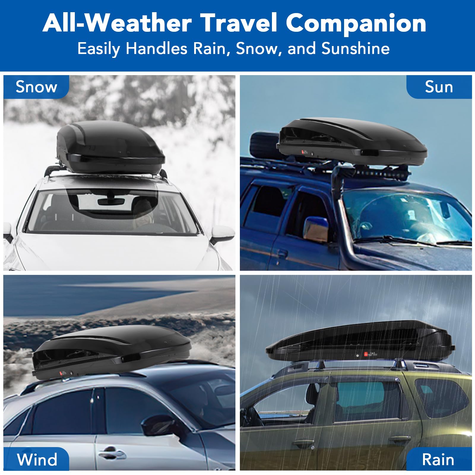 Garvee 70 Inch Rooftop Cargo Box Carrier, Hard Shell Roof Rack, 17.6 Cubic Ft, Black, Dual Side Opening