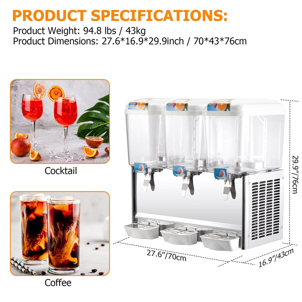 Garvee Commercial Beverage Dispenser, 3 Tanks 4.75 Gallon 18L Juice Dispenser, 380W Stainless Steel Food Grade Lemonade Dispenser With Thermostat Controller, Drink Dispensers for Parties Restaurant