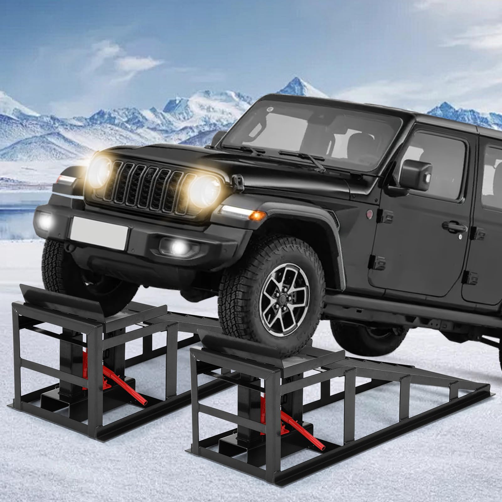 Garvee 2 Pack Car Ramps - 5T (12000 lbs) Hydraulic High Lift Service Ramps, Low-Profile Heavy-Duty Automotive Lifts for Oil Changes, Fully Welded Structure for Home Garage, Black